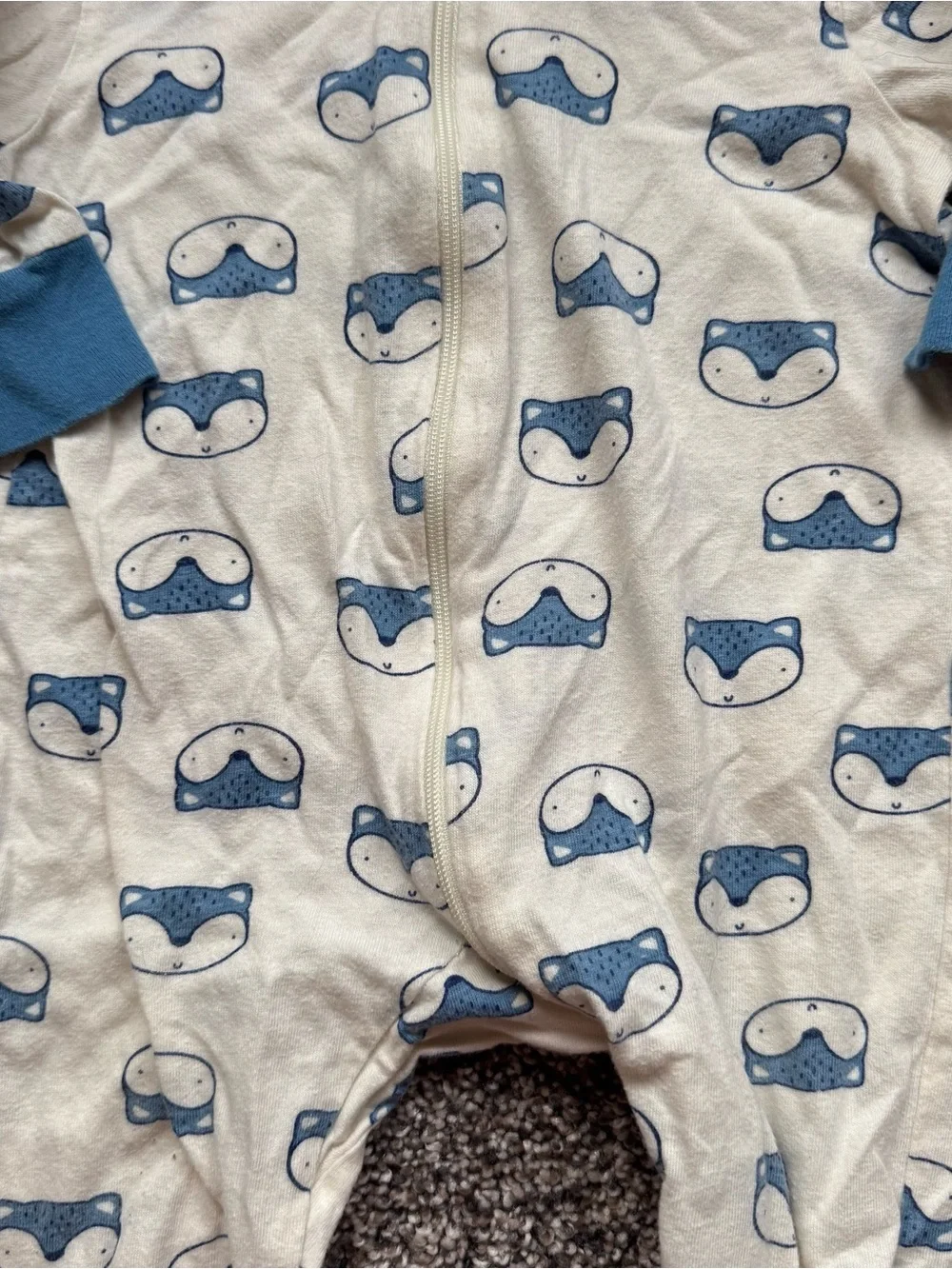Baby Footed One-Piece in Cream with Blue Fox Print